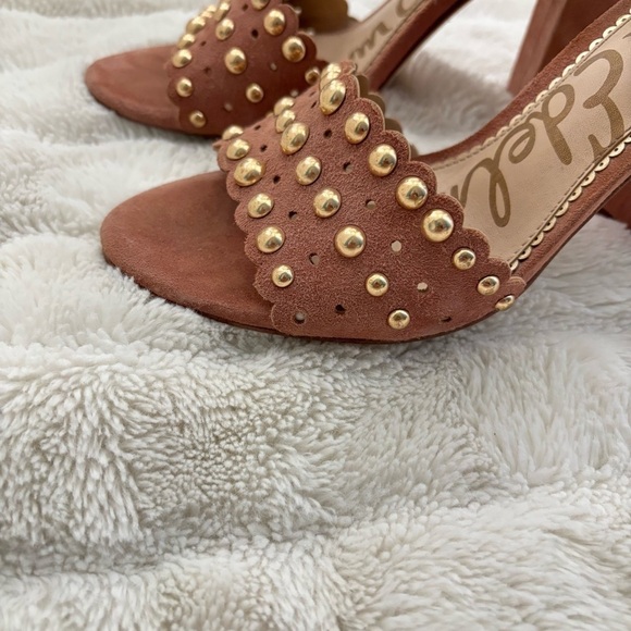 Sam Edelman Suede Leather Studded Open Toe Chunky Heels Size 8 - Picture 7 of 16